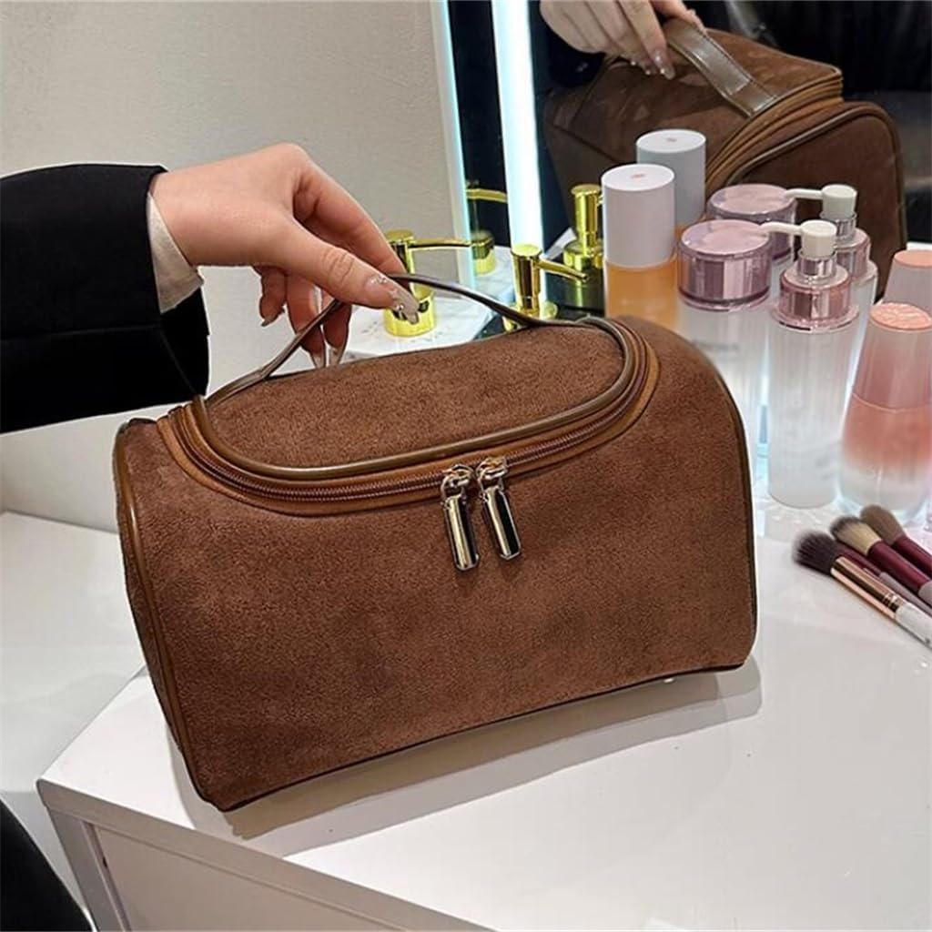 Retro Makeup Bag Women's Portable Large Capacity Flap Square Extra Skin Care Product Storage Washing image 2
