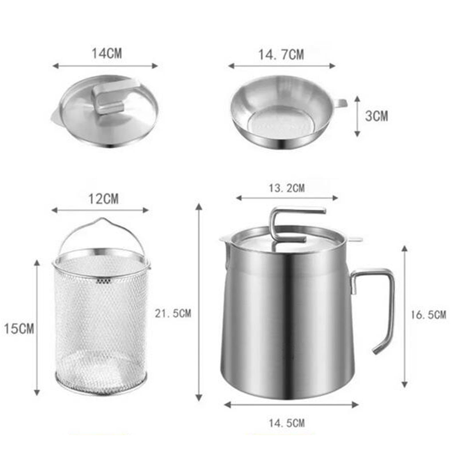 Olla para Freír Aceite, Colador de Aceite con Filtro Y Cesta para Freír, Utensilio de Cocina Portátil Multiusos, Recipiente para Grasa de Acero, 2.2L, Individual