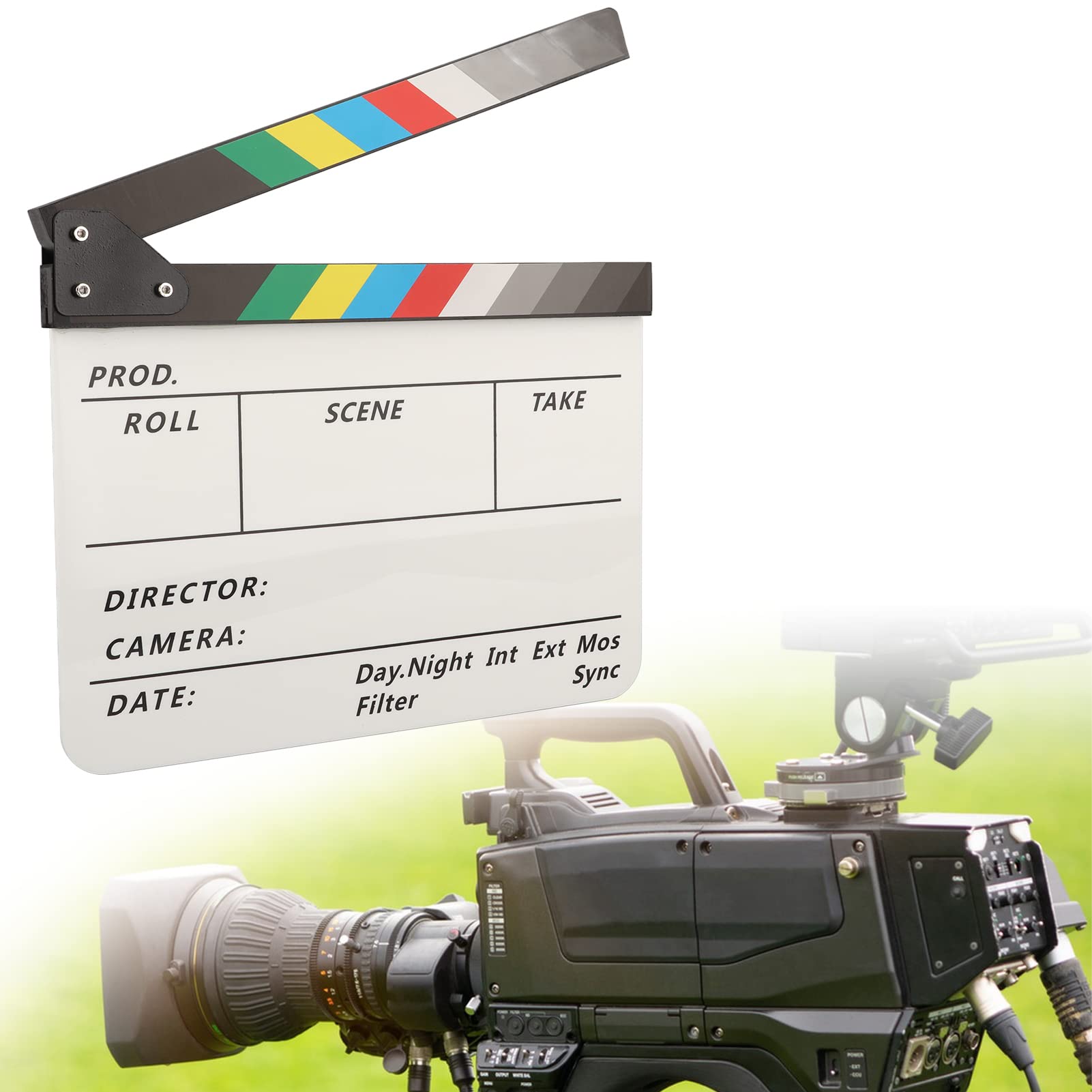 Film Clap Board, 11,8 X 9,8 Cala Akrylowy Zestaw Clapboard dla Reżyserów Filmowych, Magnetyczna Gumka do Tablicy, Rekwizyty Filmowe Clap Board do Narzędzia Fotograficznego