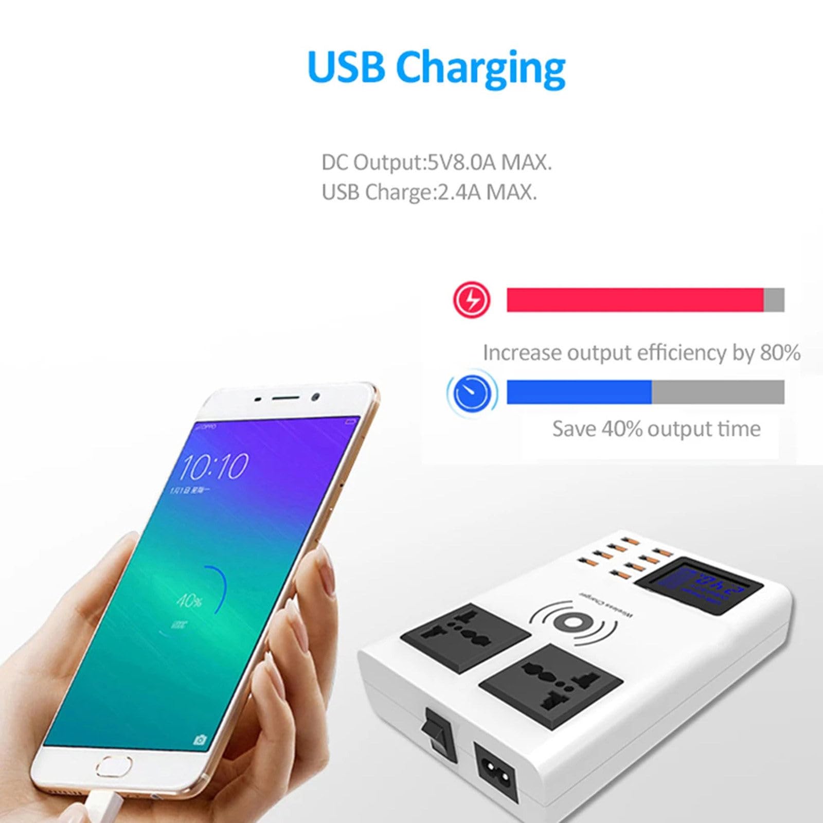 Chargeur Multi 8 Ports, Adaptateur de Charge Rapide 8A, HUB USB Domestique, Station de Charge sans Fil pour Smartphones, tablettes et appareils Photo