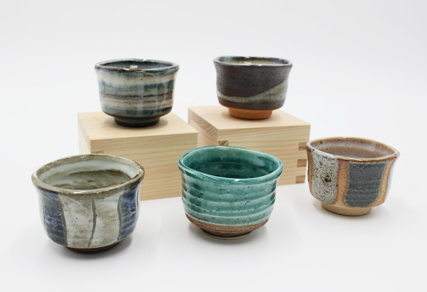 Japanese Traditional Mino Sake Cup (Set of 5) Wine Soju Porcelain Color Variety Sakazuki Cup Gifts (Tsuchimono Goyo)