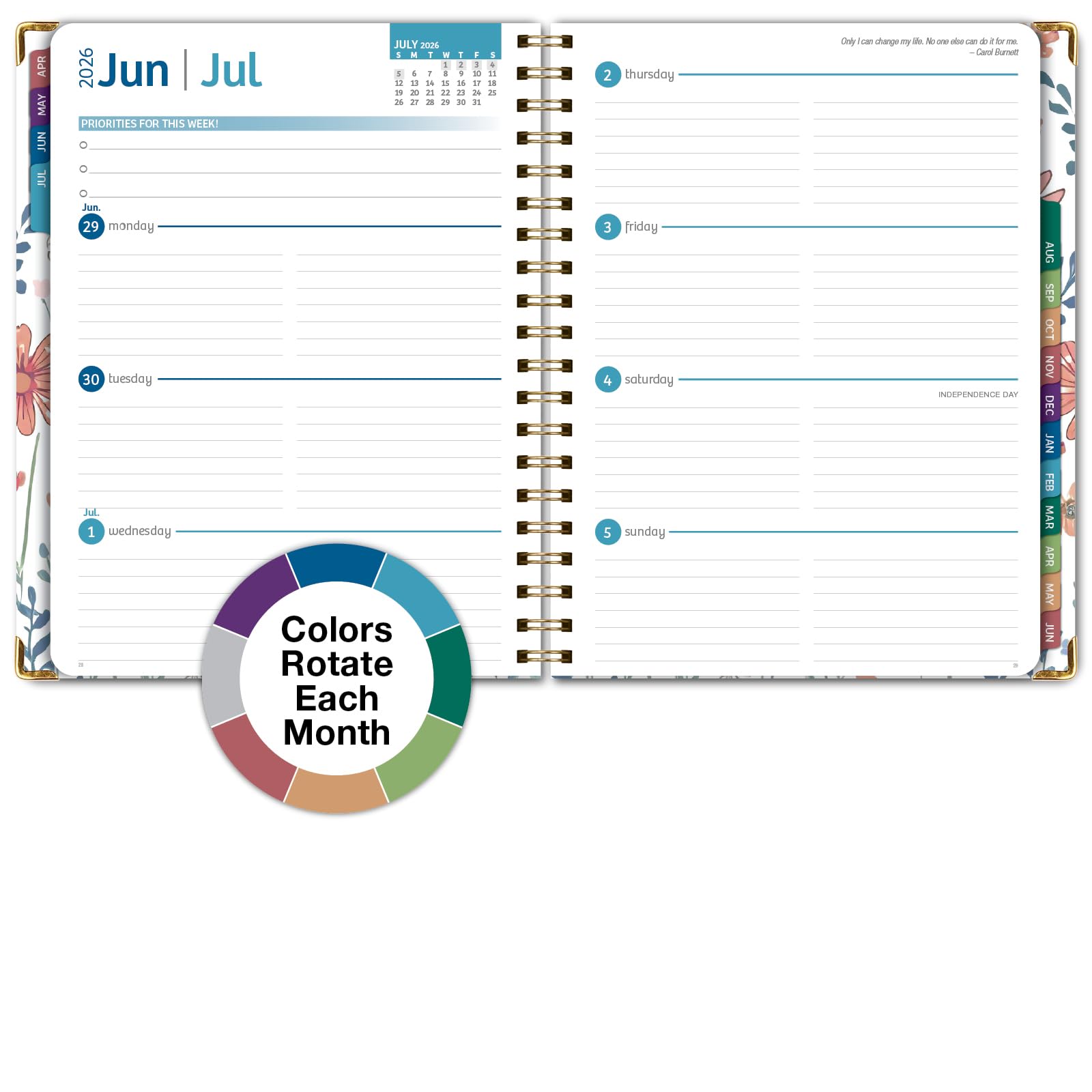 Excello Brands 2026-2027 - Agenda scolastica con copertina rigida, 21,6 x 28 cm, settimanale/mensile, 15 mesi, motivo botanico colorato