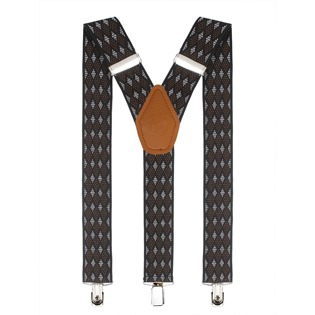 Indefectible Black Coloured 3.5cm Strap Width Elastic Suspenders for Men