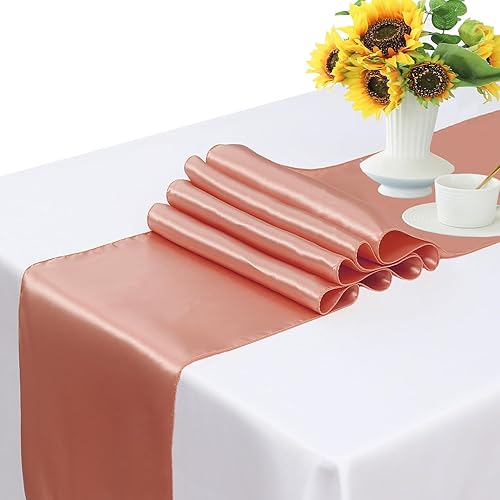 Miniatura 4 de Paquete de 10 caminos de mesa de oro rosa satinado  Camino de mesa de boda WENSINL de 12 x 108 pulgadas de largo para fiestas, cumpleaños,