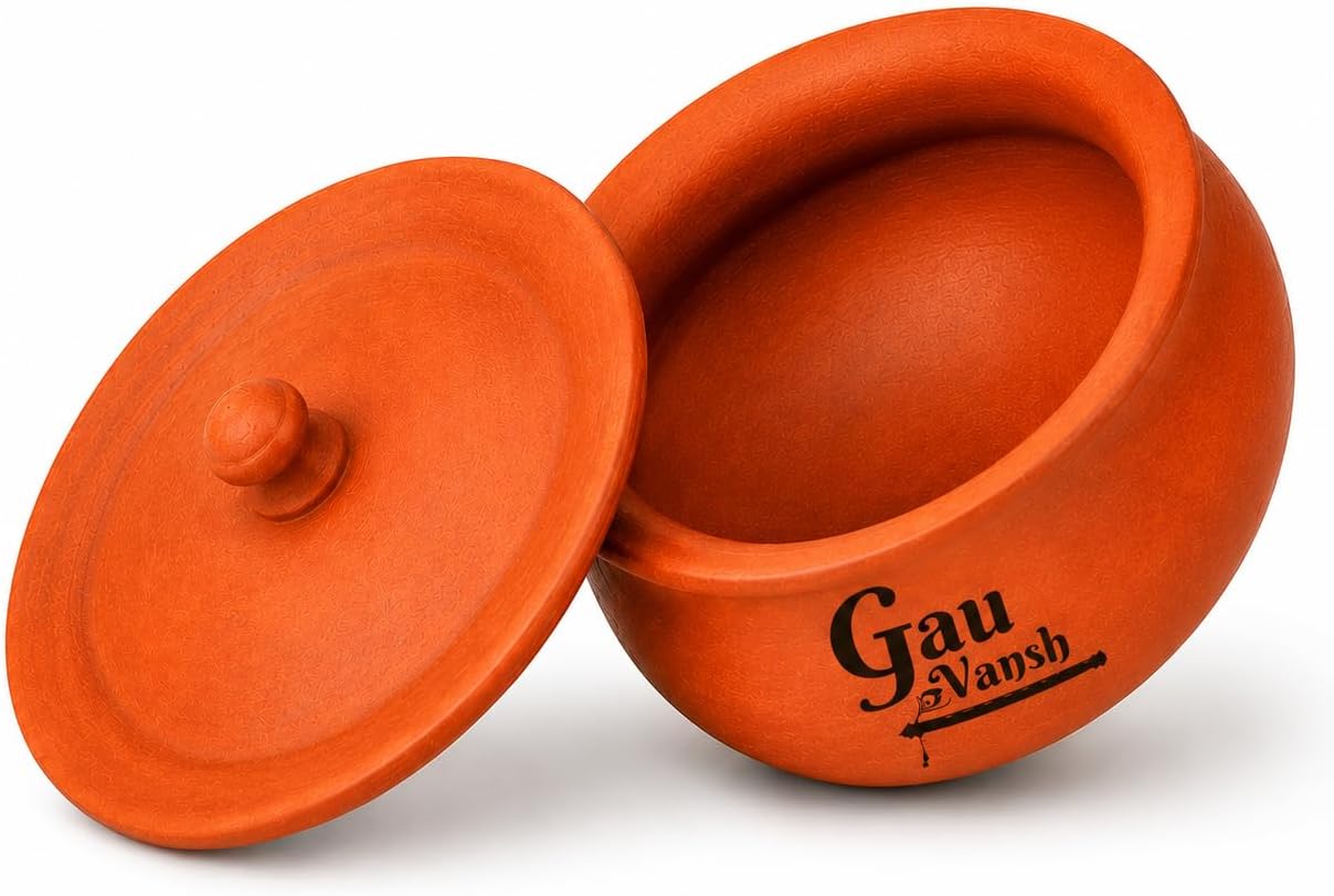 1600ml (Approx) Clay Dahi Handi with Lid, Natural Unglazed Earthenware Yogurt Pot, Handmade Mitti Container for Homemade Curd, Fermentation & Kitchen Storage