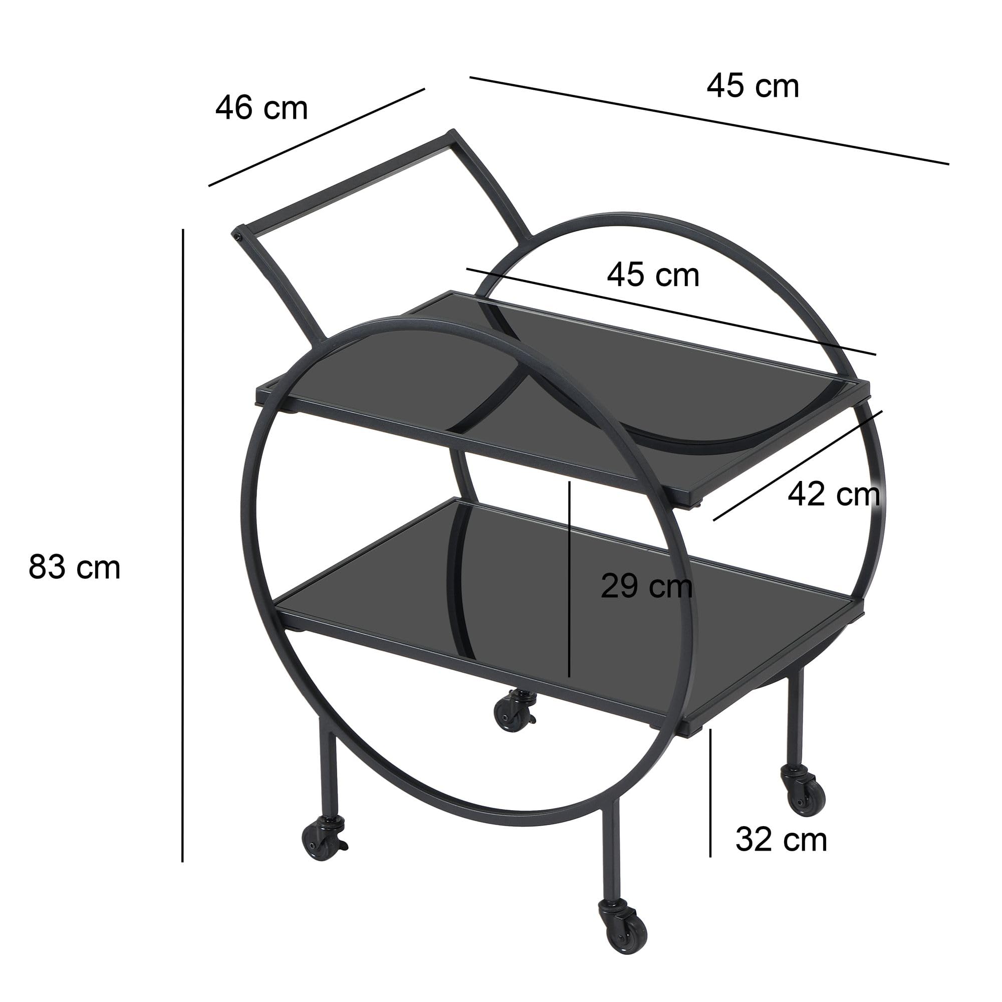 FineBuy Carrello Portavivande 45x46x83 cm Metallo con Nero Vetro