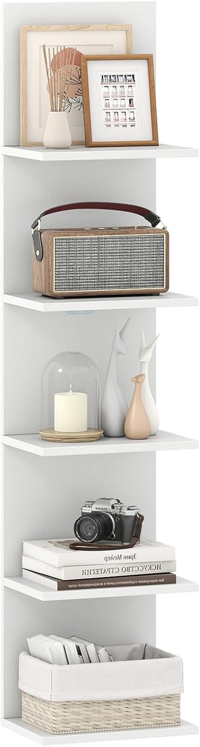 Giantex 5 Tier Wall Shelf Unit, Narrow Vertical Floating Shelves for Home Decoration and Storage Organizer, Lack Wall Shelf, Wall Mounted Display Shelves for Bedroom, Living Room, Bathroom, White
