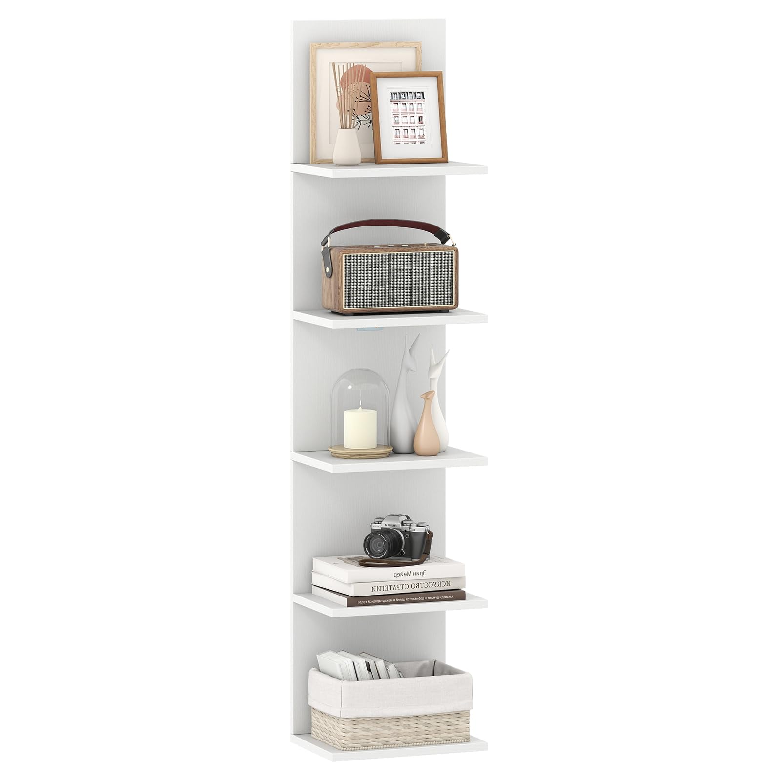 COSTWAY 5-Tier Wall Shelf Unit, Vertical Floating Shelves (White, 1)