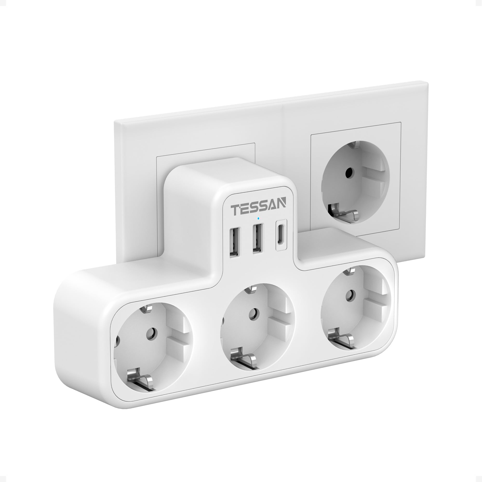 TESSAN 6 en 1 Enchufe múltiple en Forma de T, Ladron Enchufes con 3 Tomas CA y 3