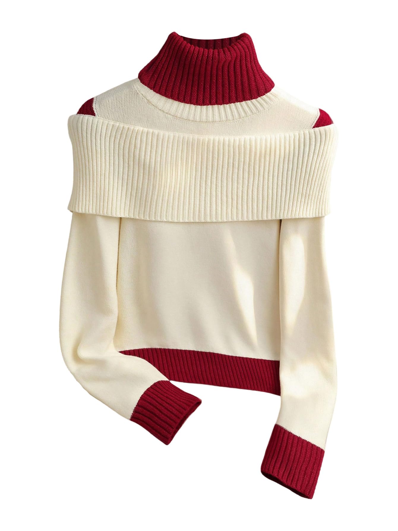SweatyRocks Womens Color Block High Neck Sweater Casual Long Sleeve Ribbed Knit Pullover Tops