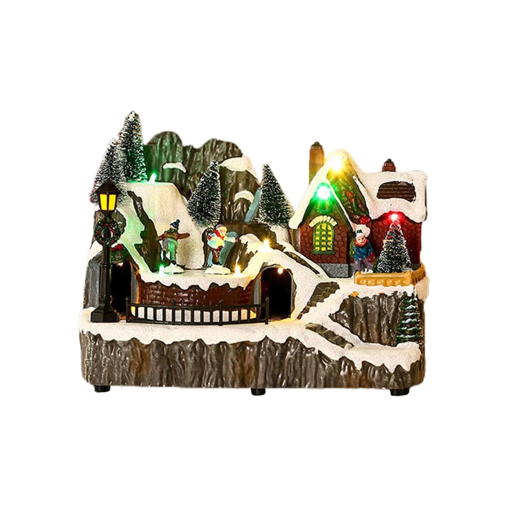 Christmas Village House - Statuetta natalizia con luce LED, per feste di Capodanno
