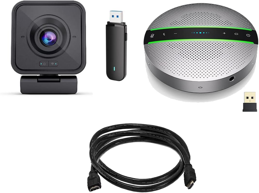 Project TelecomMarconi | Wireless HD 1080p Webcam | Premium USB Wireless Bluetooth Speakerphone Bundle | Conference Room Cable Kit | Compatible with Streamlabs