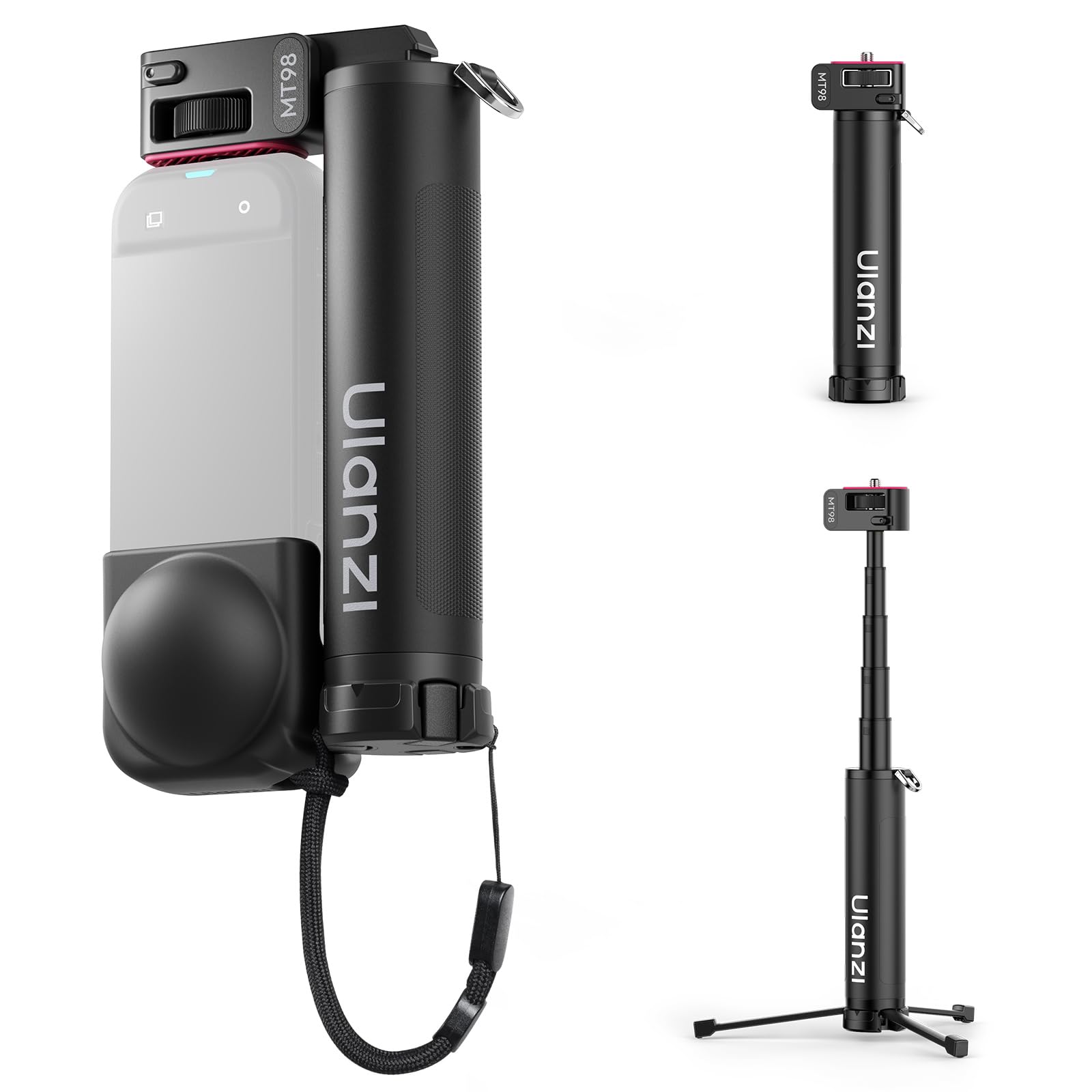 Ulanzi MT98 Trípode para Cámara de Acción, Palo Selfie Invisible Compatible con Insta360 X4/X5/X3/Ace Pro/One X2, dji Osmo Pocket 3/Pocket 4, con Interfaz 1/4" y Mecanismo Automático Emergente