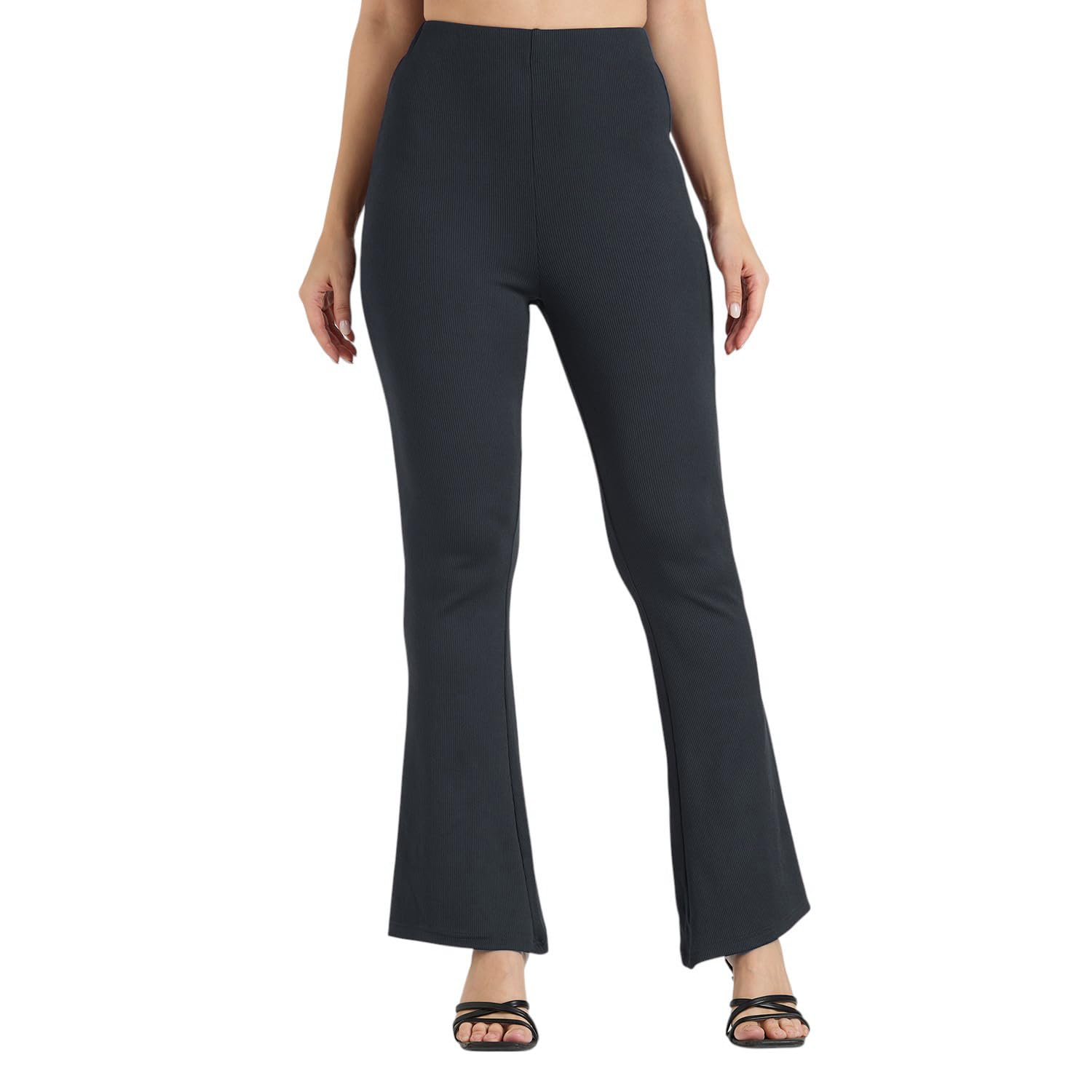 Women Super Mario Rib High Waist Bootcut Trousers | Formal Pants for Office & Casual Wear | Stretchable High-Rise Ladies Flared Pant| Stylish Western Workwear-image-23