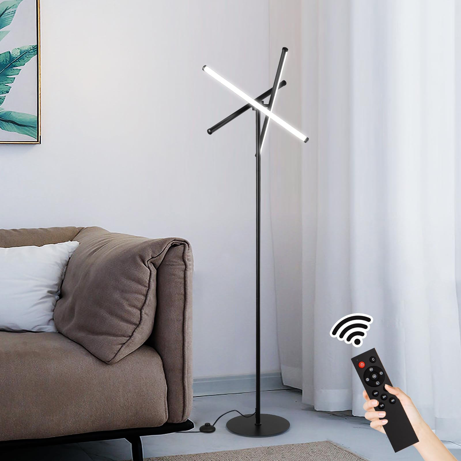 Garwarm LED Floor Lamp,Modern Tall Standing Lamps with 3 Lights,30W 3 Color Temperature & Stepless Dimmable Brightness with Remote Control,168cm Corner Lamp for Living Room, Office, Hotel, Bedroom