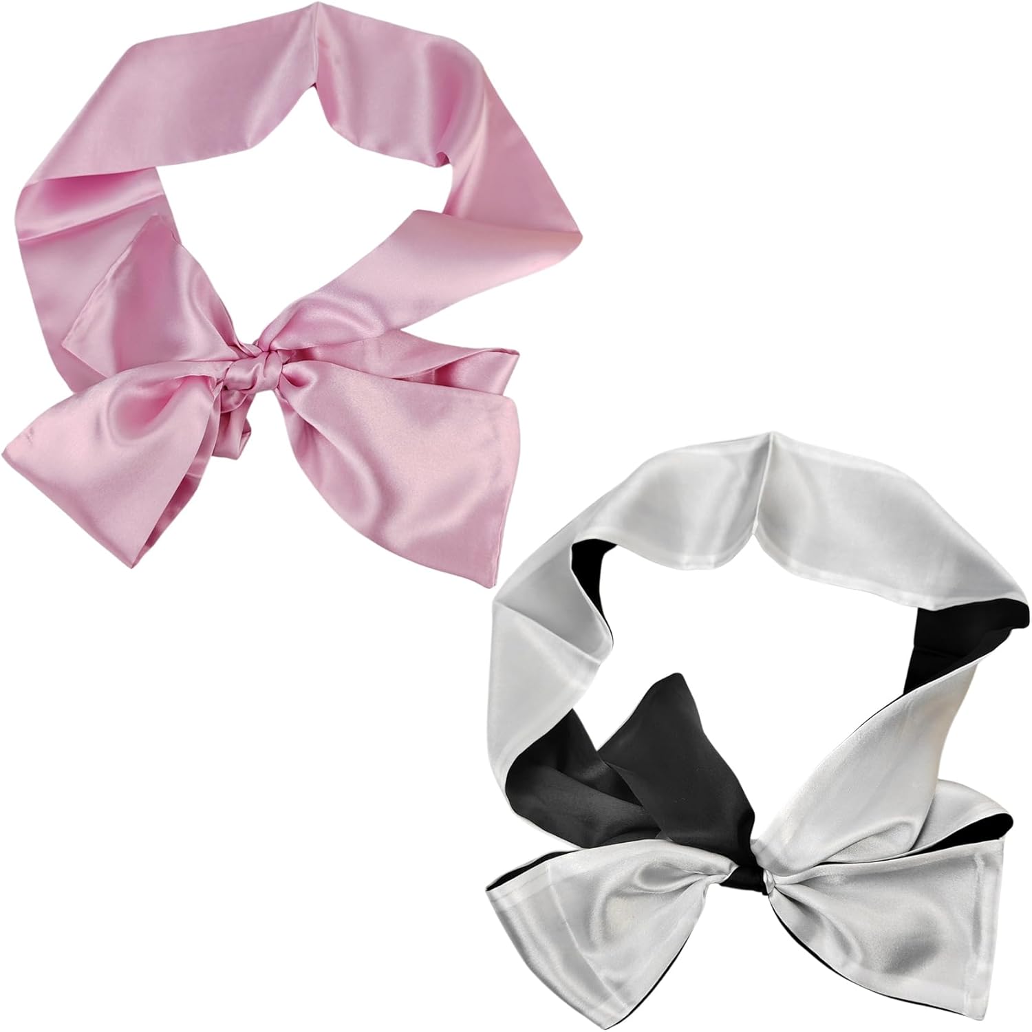 2 Pcs Silk Satin Blindfold Eye mask for Sleeping, 59in Eye Covers Satin Sleep mask, Smooth Soft Adjustable Eye Mask Blindfold, Blindfold for Sleeping Games(Pink, Black White)