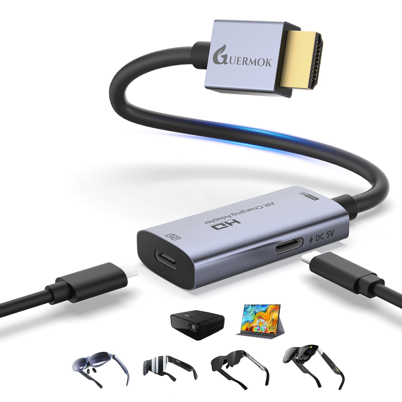 Guermok AR Glasses HDMI to USB-C Display Adapter, 4K@60Hz Video Converter