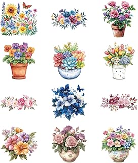 arricraft 12 Sheets Flower Iron on Decals Patches, Flower Bushes Bouquets Hydrangeas Iron on Stickers Potted Plants Heat Transfer Stickers PET Washable Patches for DIY Clothes Decor, 3.15inch Long - Buy now