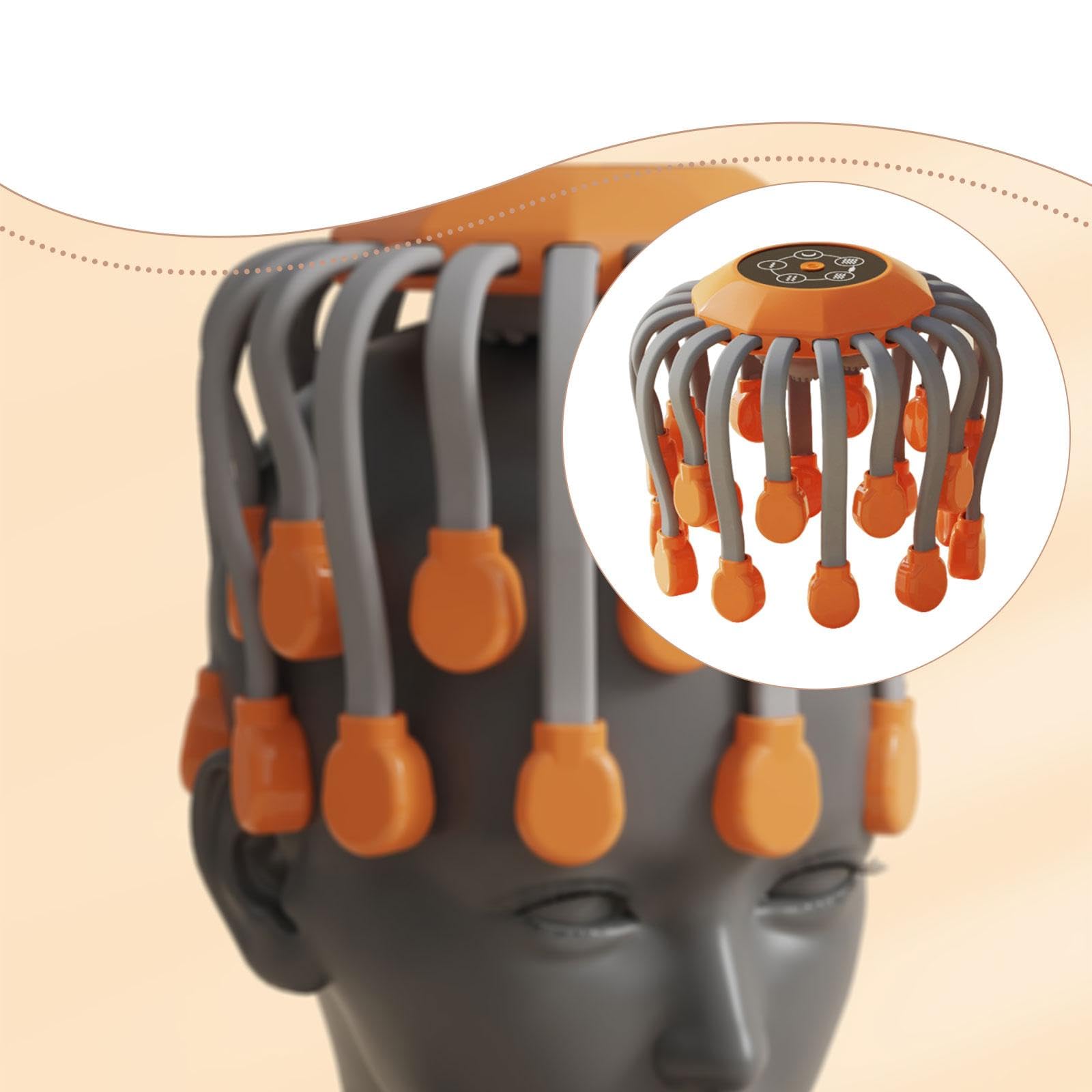 Masajeador de Cabeza Eléctrico con Control de Intensidad Y Modos Variables Diseño Portátil de Pulpo Masaje Escalp Y Relajación Apto para Hombres Y, Naranja