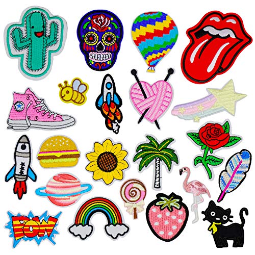 Wlkq 23PCS Iron On Patches Lovely Embroidered Patch Accessories Assorted Popularity Patches Sew On/Iron On Fashion Patches Applique for Jackets Jeans Pants Backpacks Clothes(Wappen-05-23Pcs)