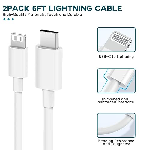 Miniatura 5 de Cargador rápido para iPhone, cargador de iPhone de carga rápida, paquete de 2 bloques de cargador de pared USB C, cargadores rápidos para iPhone de