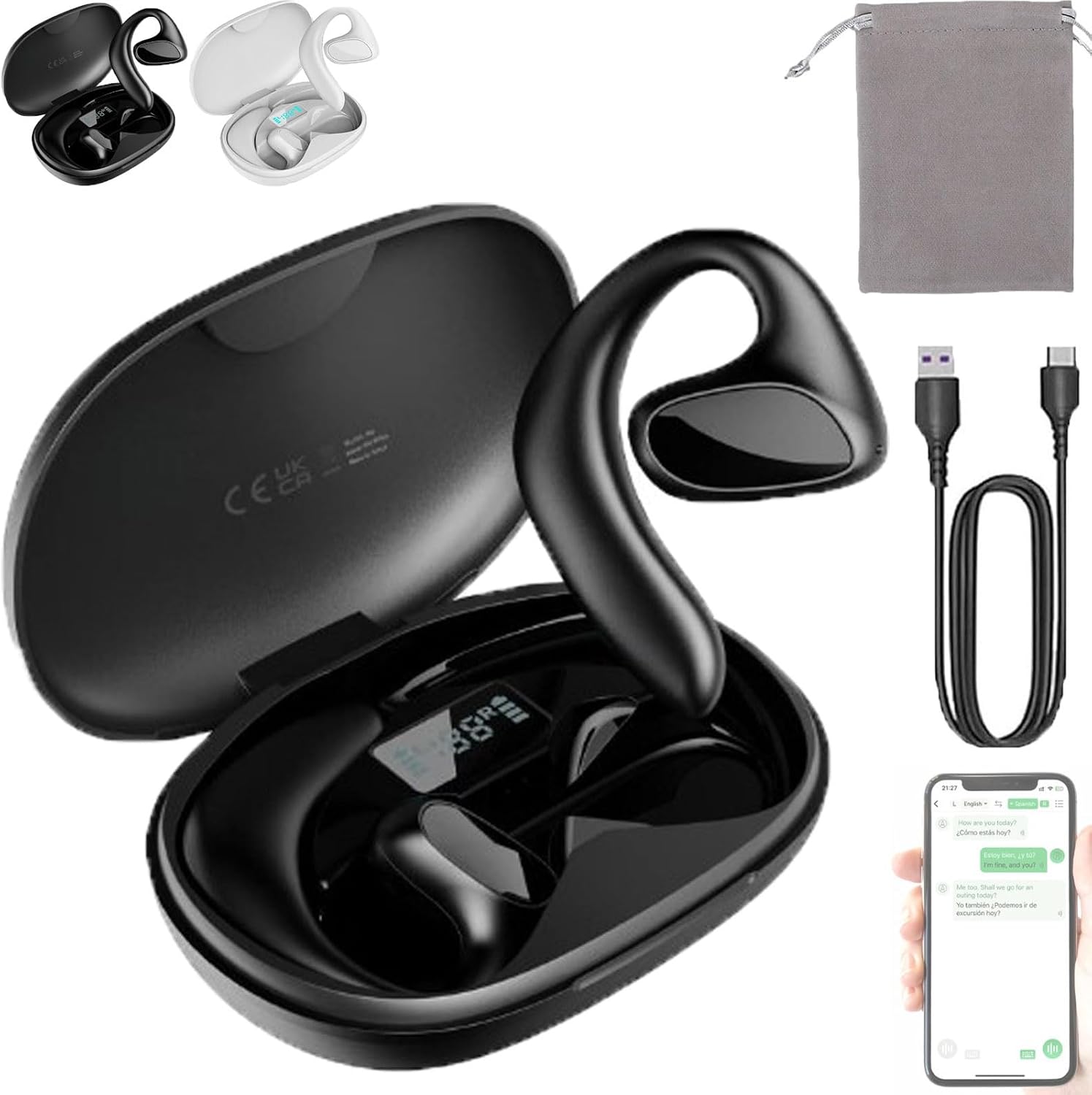 Produktbild von Übersetzer Kopfhörer – Translator Earbuds Für Echtzeitübersetzung Mit LCD- Touchscreen, Unterstützt 144 Sprachen Und 4 Übersetzungsmodi, Kopfhörer Übersetzer Echtzeit Mit App Für IOS Und Android