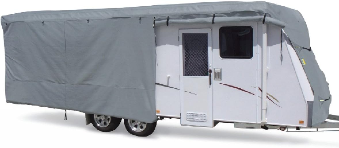 SummatesTravel Trailer Cover RV Cover,Color Gray,Beige,160g SSFS 4 Layer Polypropylene Fabric,fits Most Sizes (Gray, 24-27 Feet)