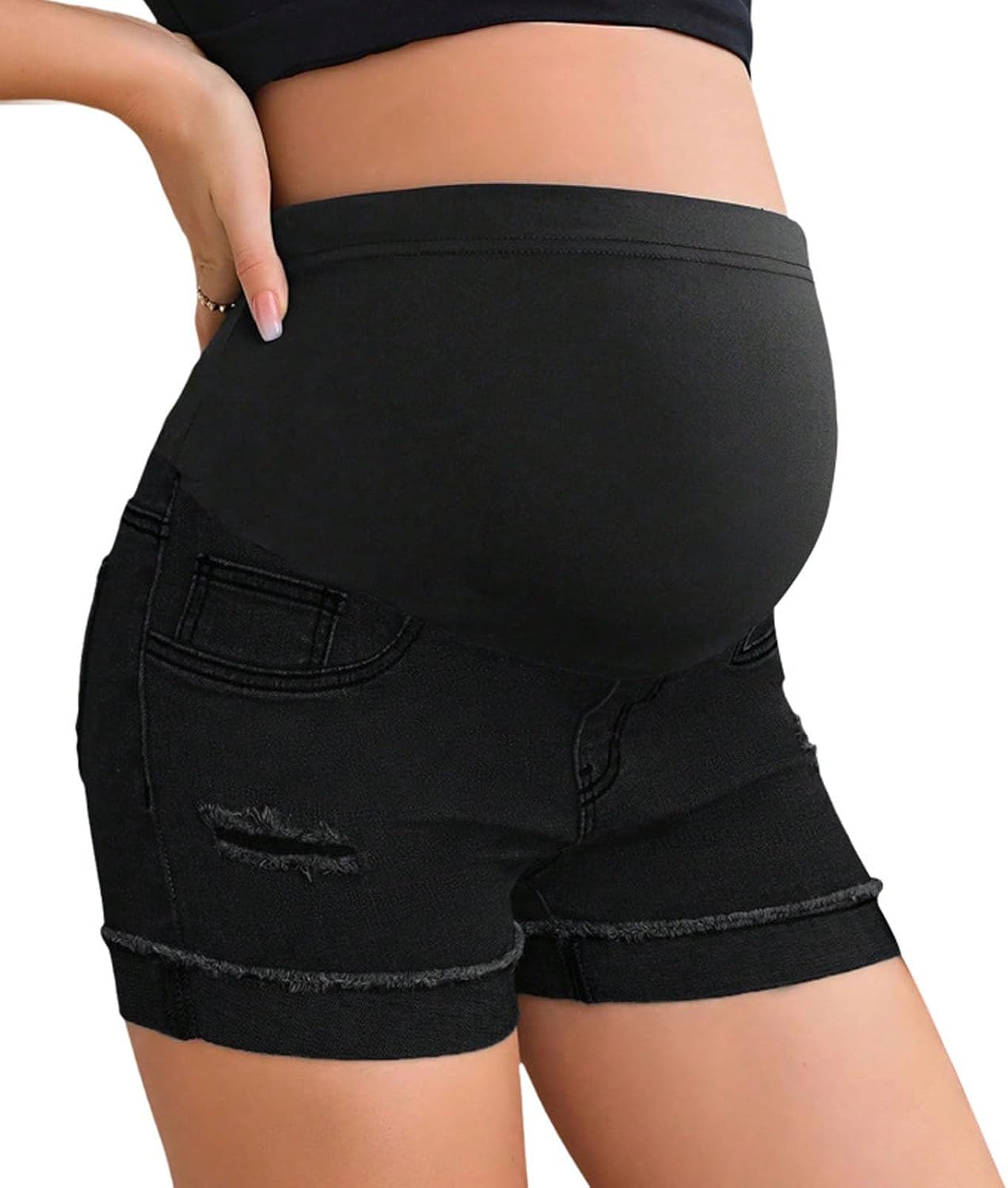 Women's Maternity Shorts Fashion Over Belly Pregnancy Lounge Workout Running Pajama Sleep Shorts with Pockets