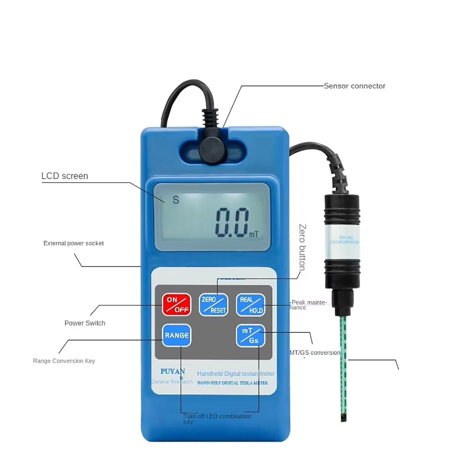 Tester Pola Magnetycznego, Cyfrowy Gaussmeter, Zakres Pomiarowy 0-20000 G, Pięciostopniowa Dokładność (±5%), Wyświetlanie Polaryzacji S/N I Obsługa Przechowywania Danych, Do Profesjonalnego