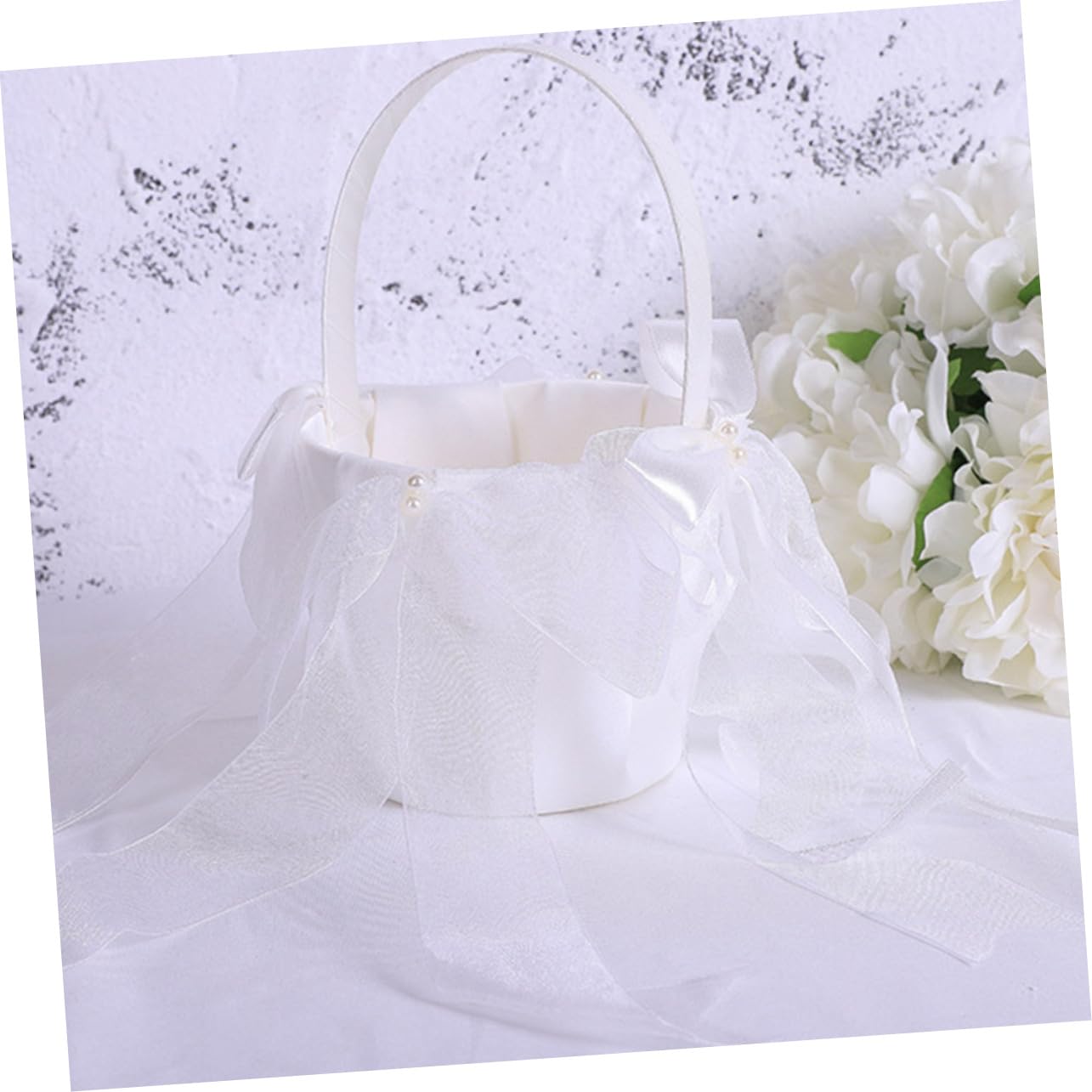 PRETYZOOM 3pièces Panier à Fleurs De Mariage Avec Nœud Tulle Pour Cérémonie Décoration De Mariage Et Événements Spéciaux Blanc