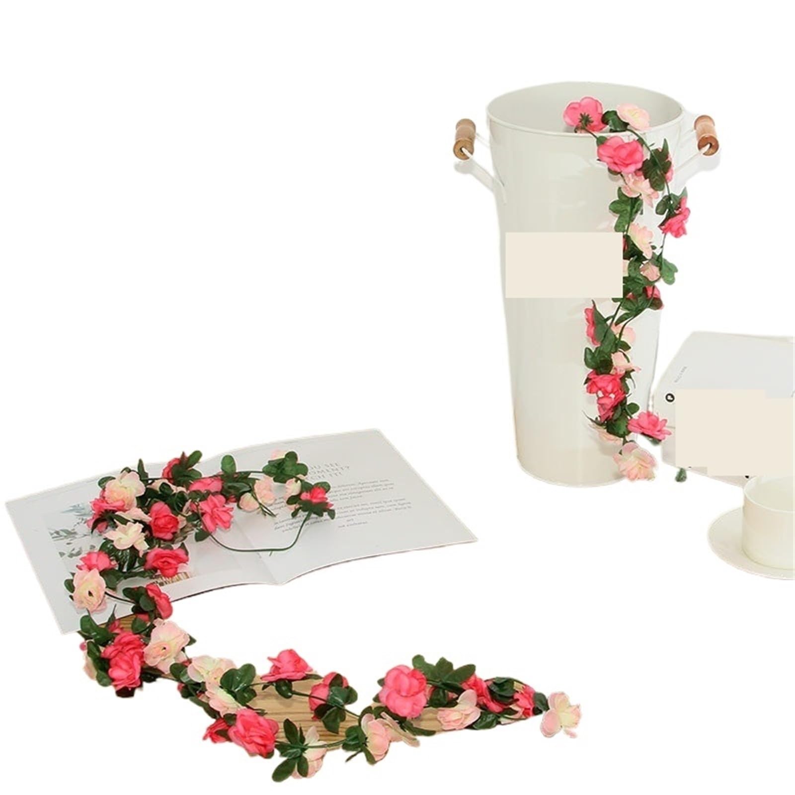 YDYAENIO Fake Rose Flower Hanging Vine 2.4M 45Heads Artificial Rose Vine Flowers With Green Leaves Hanging For Room Wedding Birthday Christmas Wall Arch Decor