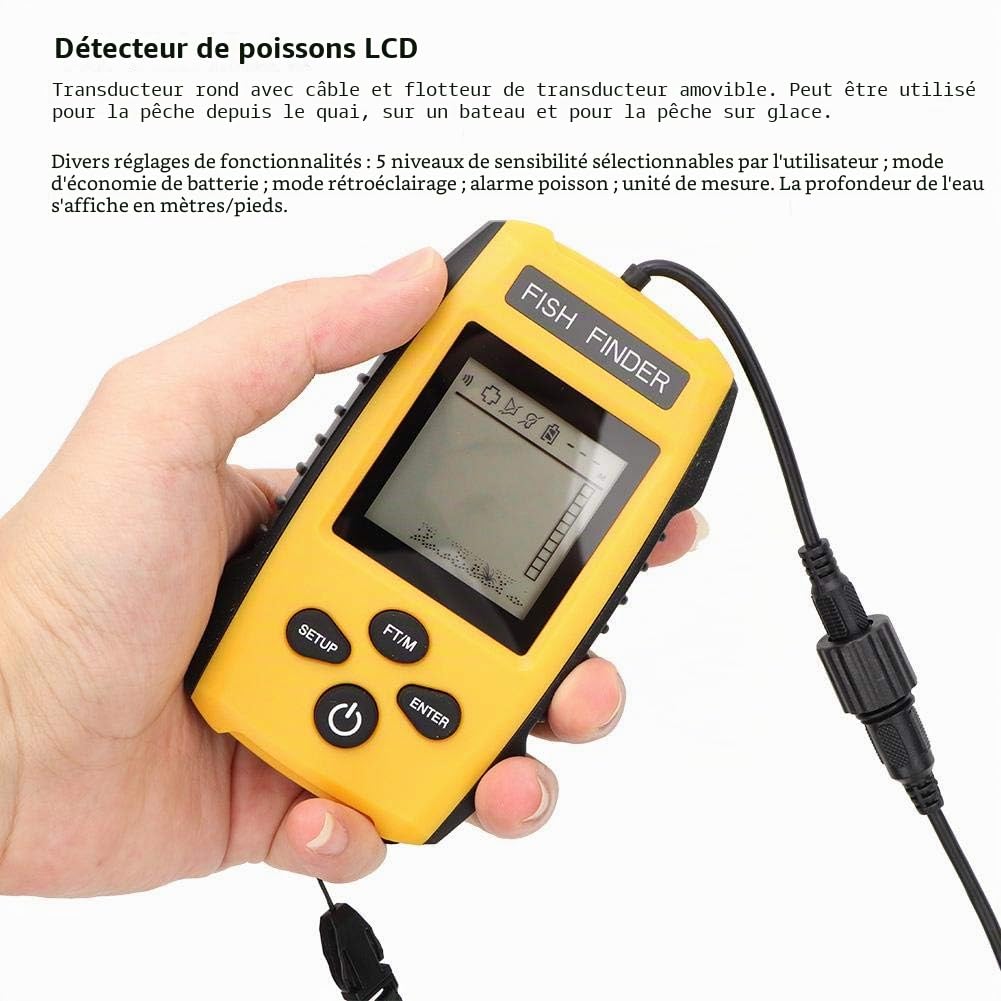 Écran LCD de poche Détecteur de poisson Kayak de pêche portable Sondeur Lecture de contour Détecteur de profondeur de poisson Transducteur filaire avec capteur Sonar Écran LCD