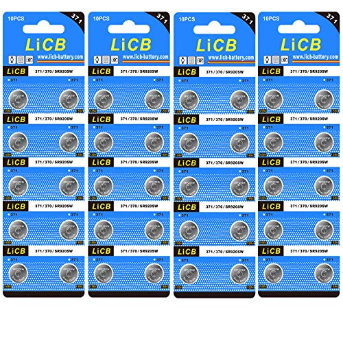 LiCB 40 Pack Watch Batteries Replacement 371 SR920SW 370 AG6,Long-Lasting & Leak-Proof,High Capacity Silver Oxide 1.55V Battery for Watch