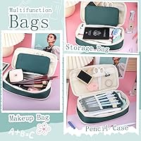 Vista 4 de iSuperb Estuche para lápices de gran capacidad, bolsa portátil para bolígrafos con 2 compartimentos, organizador de bolígrafos verde oscuro