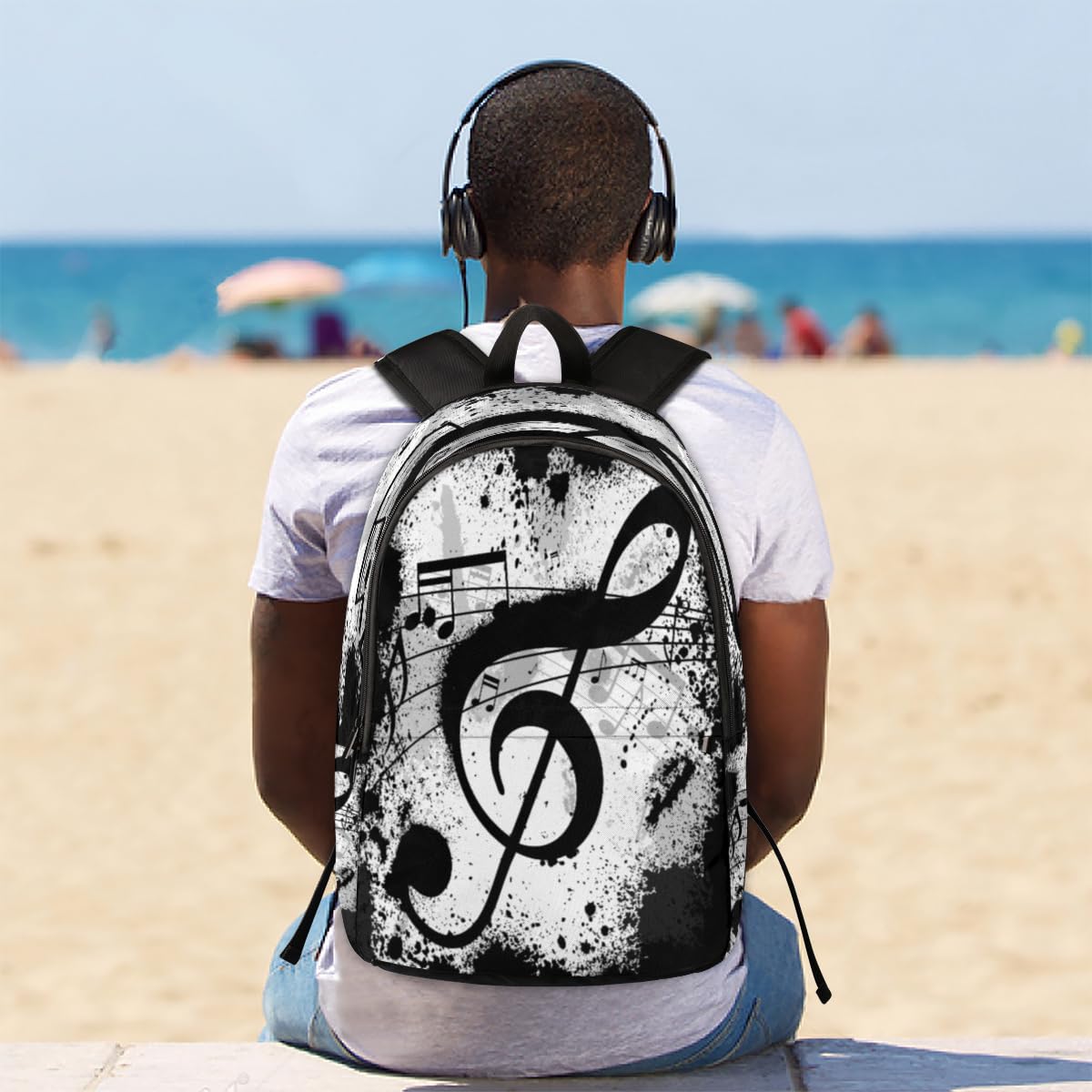 TropicalLife Noten-Rucksack für Herren, Damen, Mädchen, Jungen, Kinder, schwarz, Musiknoten, lässiger Rucksack, 17,4 l, Rucksack, Schule, Büchertasche, Reisen, Laptop-Tasche, Tagesrucksack, farbig,
