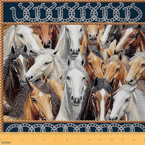 Tissu d'extérieur chevaux rustiques marron et bleu marine 2,7m pour bricolage