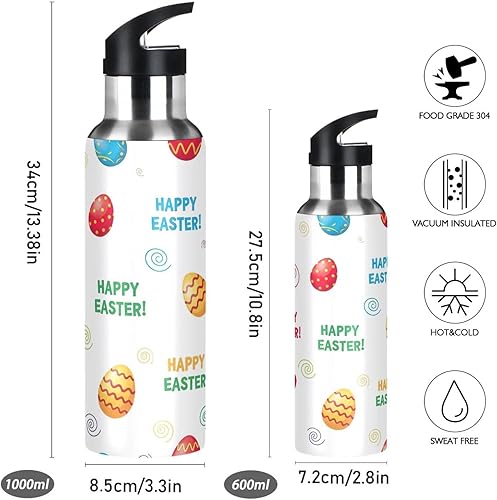 Miniatura 2 de Colorful Easter Eggs White Insulated Water Bottle 32 Oz Leakproof Water Bottles, BPA-Free Sports Water Bottle with Straw