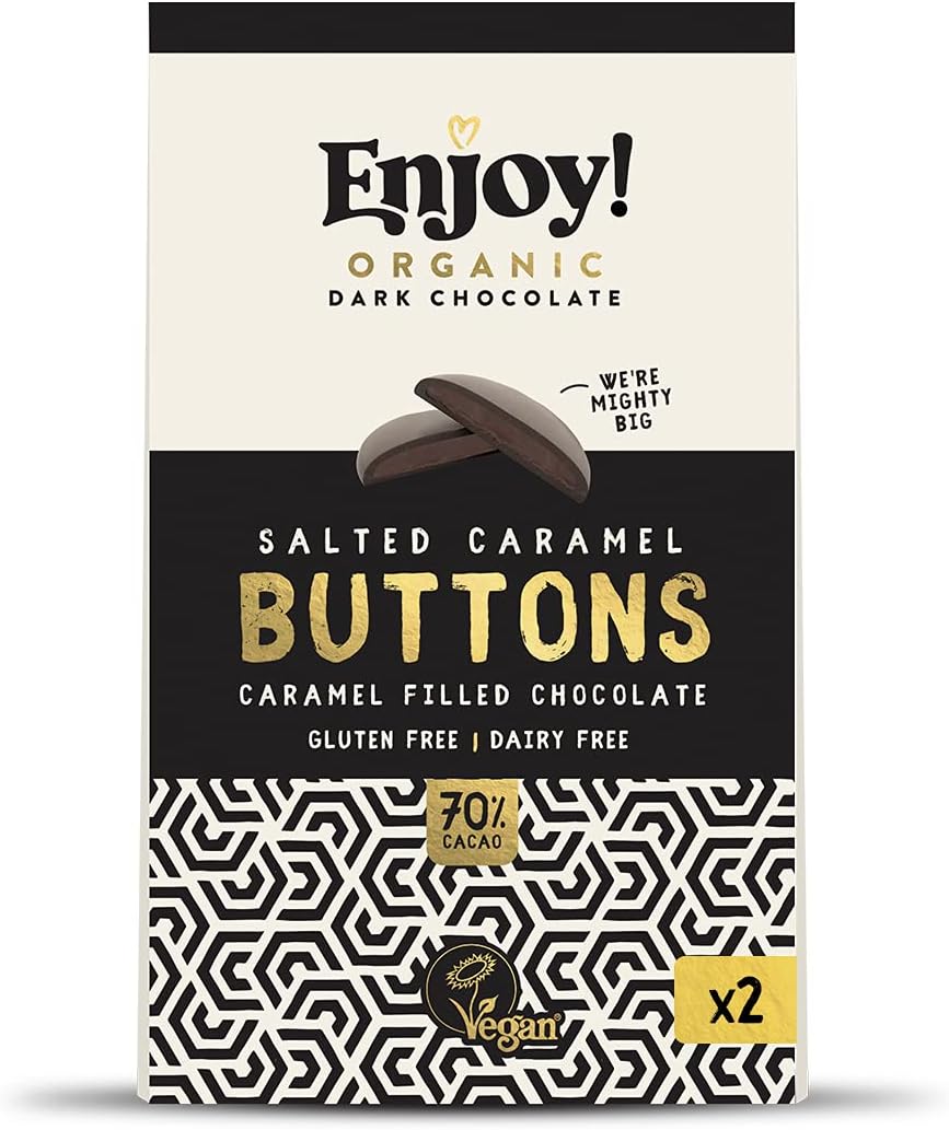 Enjoy! Delicious Vegan Chocolate Buttons 2 X Packs of SALTED CARAMEL Filled Buttons Vegan