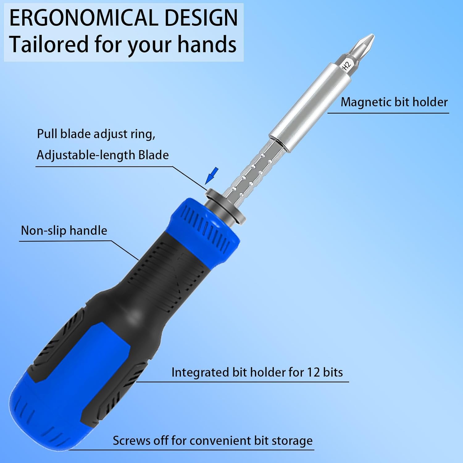 WOOPHEN Multi-bit Screwdriver 13-in-1 Screw Driver Adjustable Mini Screwdriver Set Multitool All in One with Torx Security, Phillips, Hex, Flat Head, Square and 1/4 Nut Driver (Blue)