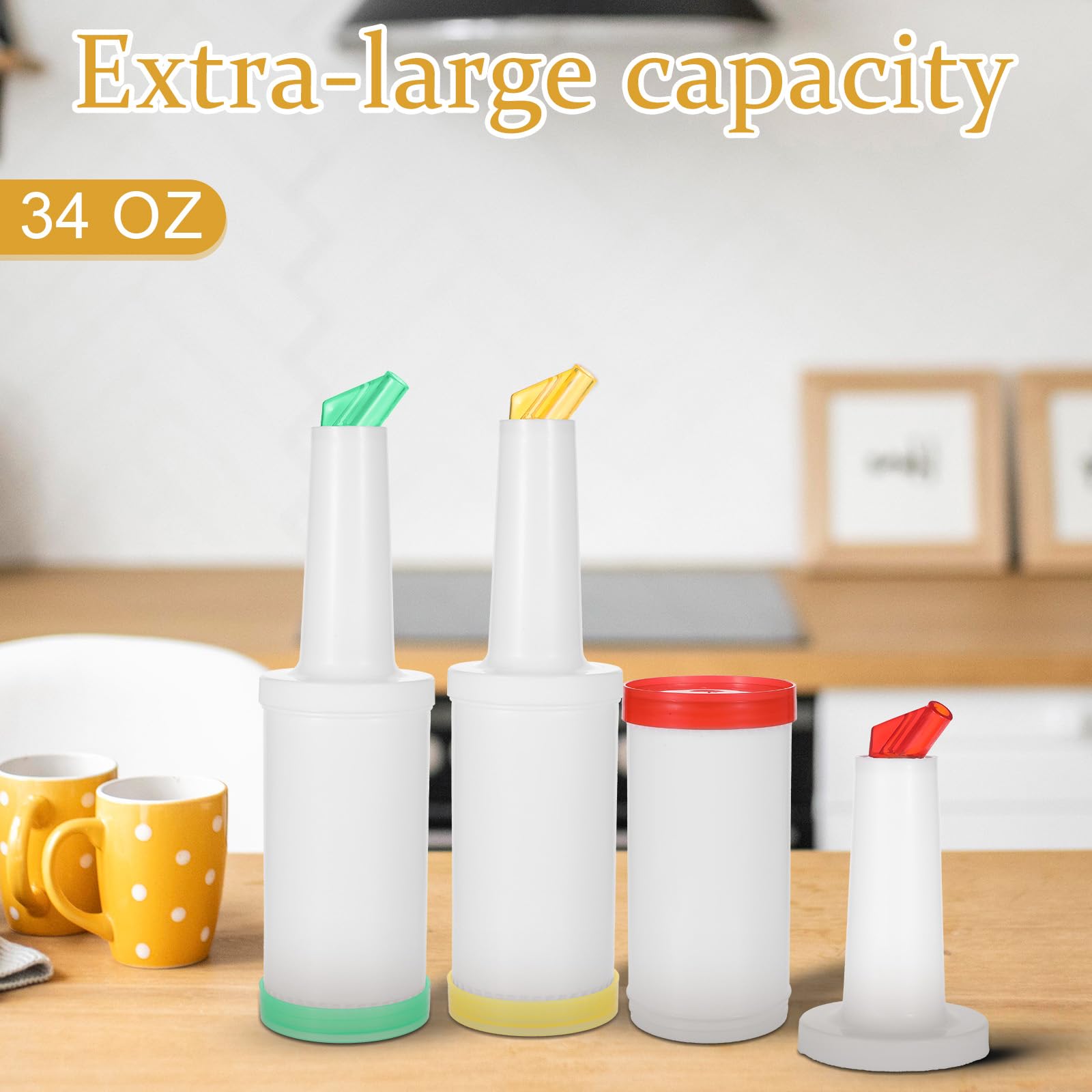 Dimeho 6 contenitori colorati in plastica per versare succhi di frutta, dispenser per succhi da 963,9 g, con beccuccio affusolato, per bar, feste, cucina