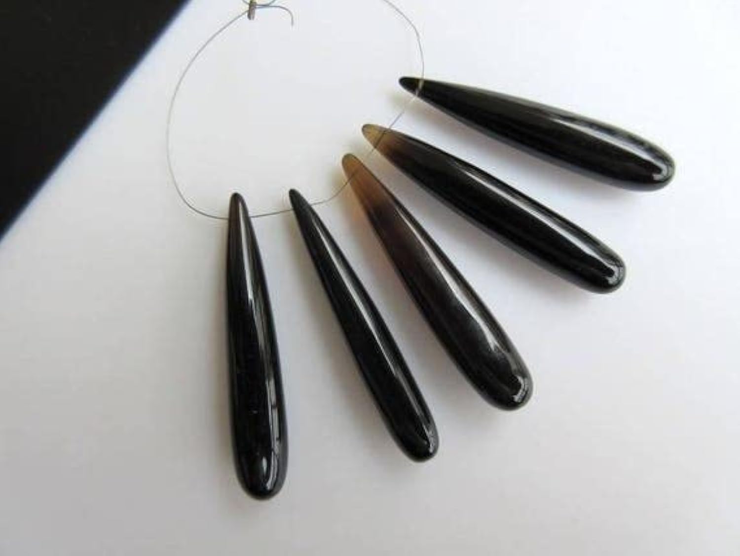 LKBEADS 5 sztuk przydymiony kwarc w kształcie łzy ogromne długie krople, gładkie brązowe przydymione kwarcowe kamienie szlachetne, 40 x 7,8 mm