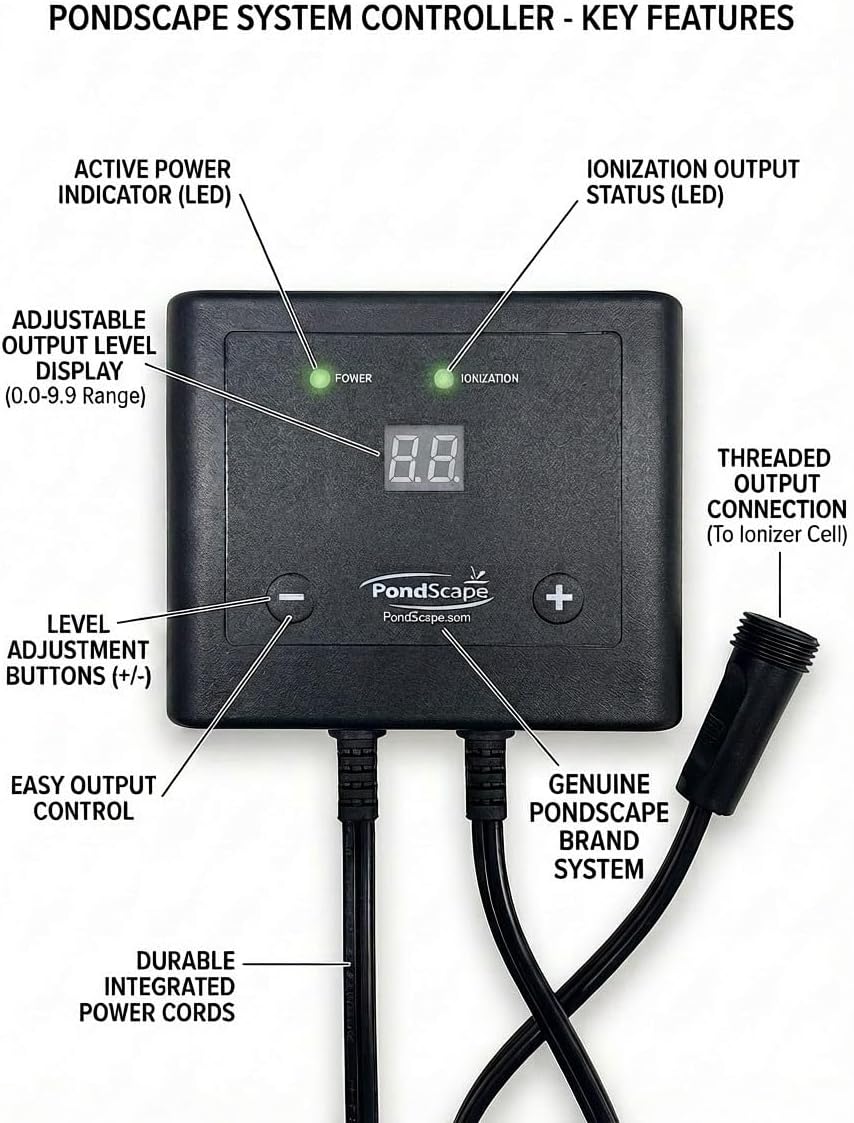PondScape Pulse Ionizer System for Ornamental Ponds & Water Gardens – Adjustable Ion Control, Inline or in-Pond Installation, Low-Maintenance Water Feature Solution Up to 25,000 Gallons