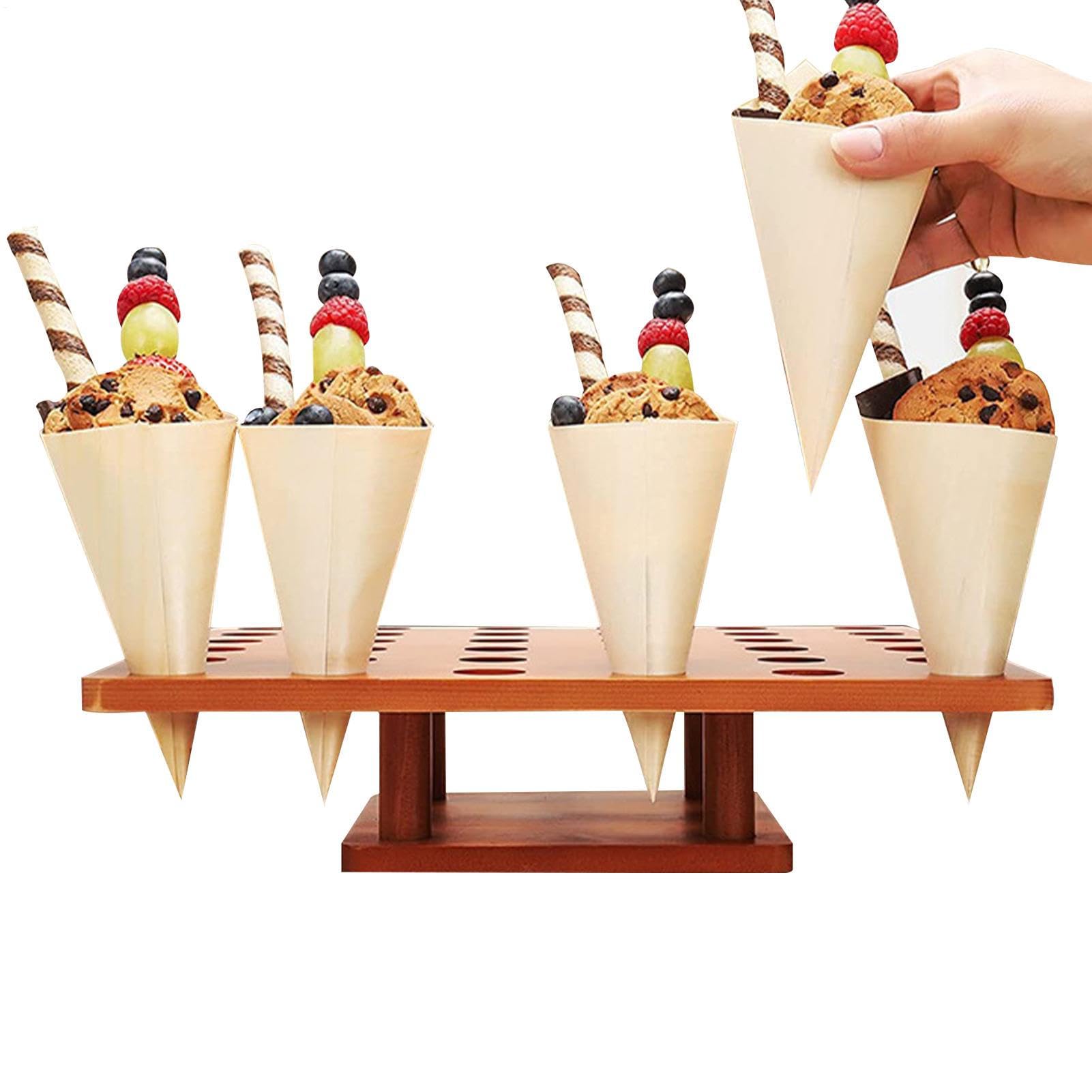 Support de cornet de crème glacée, 33 x 33 cm, présentoir en bois avec 36 trous, support de cônes de charcuterie, plateau de collation, support de nourriture pour fête d'anniversaire, restaurant