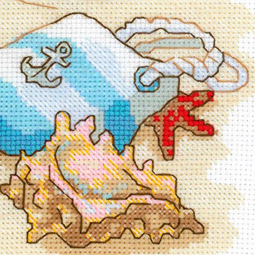 Image of RIOLIS Holiday by the Sea - Counted Cross Stitch Kit - 9 inch x 7 inch Zweigart 14ct, white AIDA 12 Colors