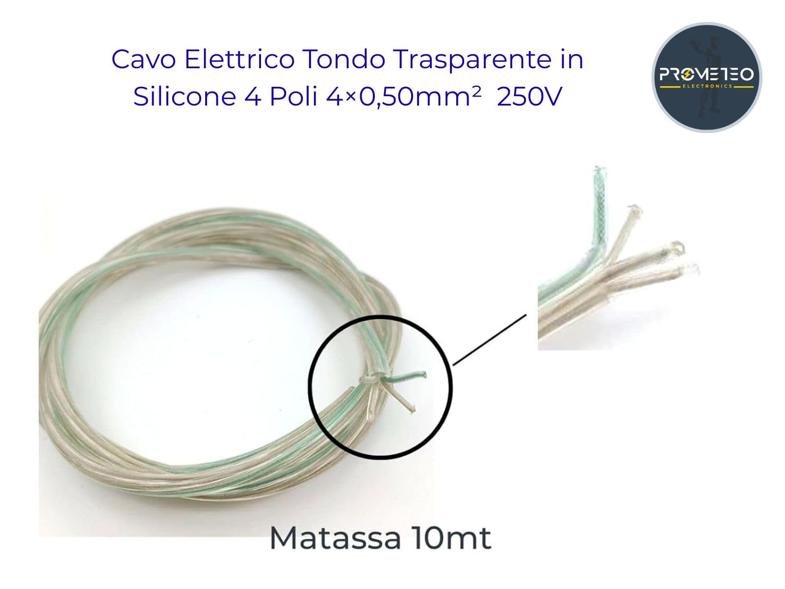 [Matassa 10m] Cavo Elettrico Trasparente FROR 4 Poli 4×0,50mm – Per Illuminazione LED, Lampade, Lampadari e Sospensioni – 250V