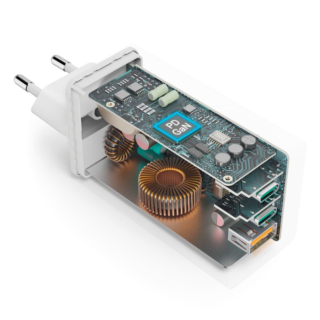 Hama | Cargador rápido de Pared Universal. (Tecnología GAN 100w, 2X USB c Power Delivery, 1x USB a Quick Charge, Carga simultánea 3 Dispositivos) Blanco.