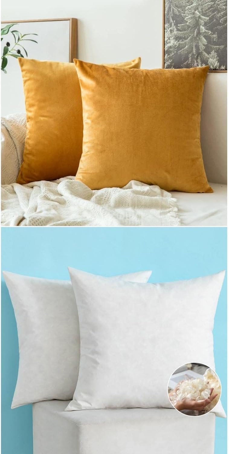 MIULEE Pack of 2, 18 x 18 Inch Velvet Soft Solid Decorative Square Throw Pillow Covers Blend Set of 2 Decorative Throw Pillow Inserts, Down and Feather 20x20 Inch for Sofa Couch Living Room