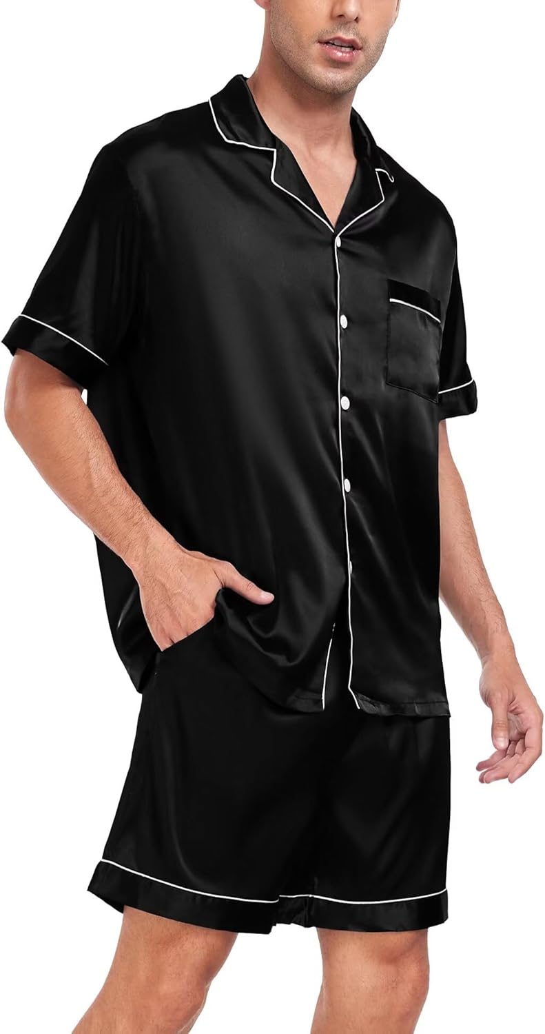 SWOMOG Couple Matching Pajamas Sets Women & Men Button Down Silk Pjs Men Short Sleeve Soft Lounge Sets 2 Pcs Loungewear - Image 4