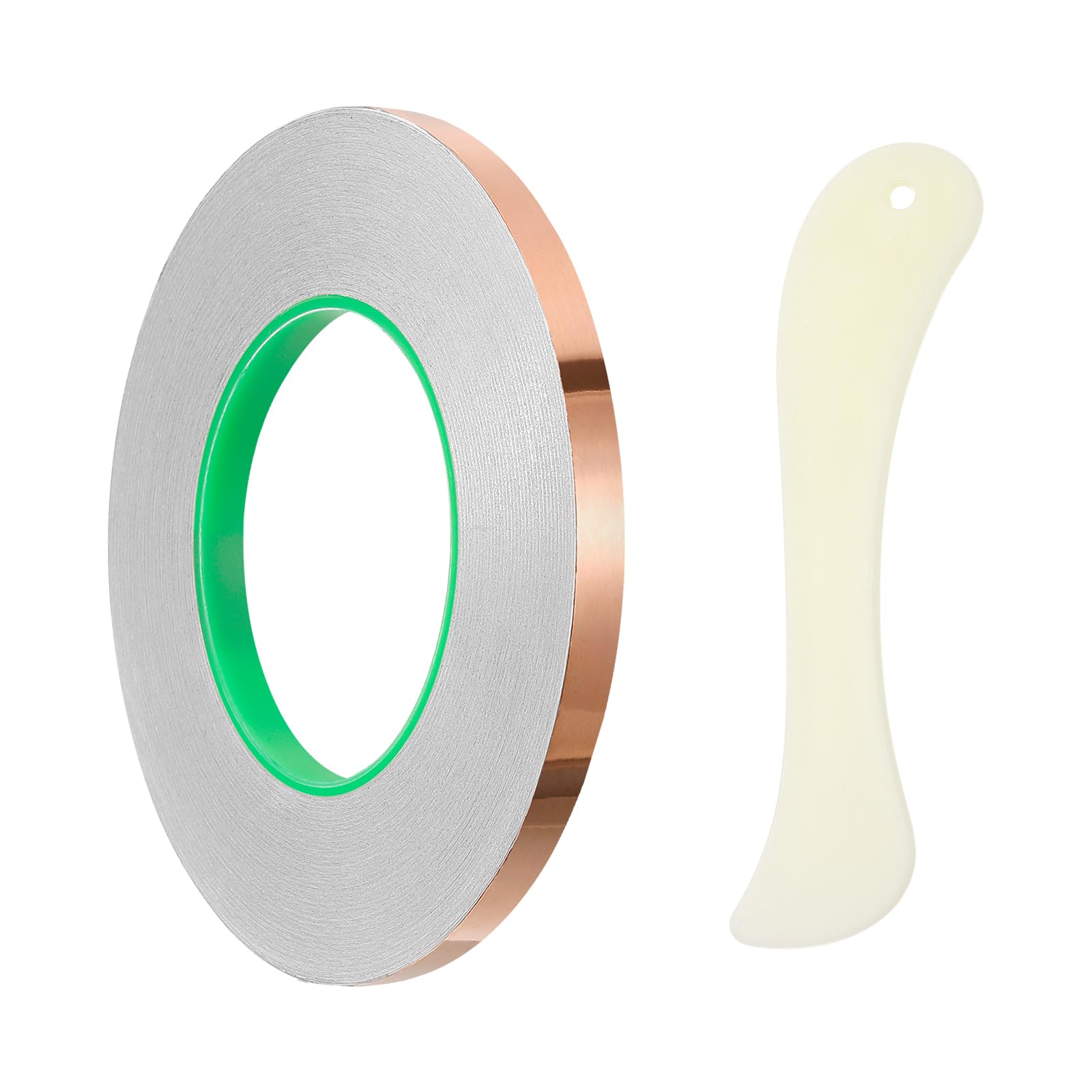 PATIKIL Copper Foil Tape, (10mm x 50m, Brass) (1 Set), Double Conductive Adhesive Tape with Correction Tool, Suit for - Guitar EMI/RFI Shielding/Electrical Repairs