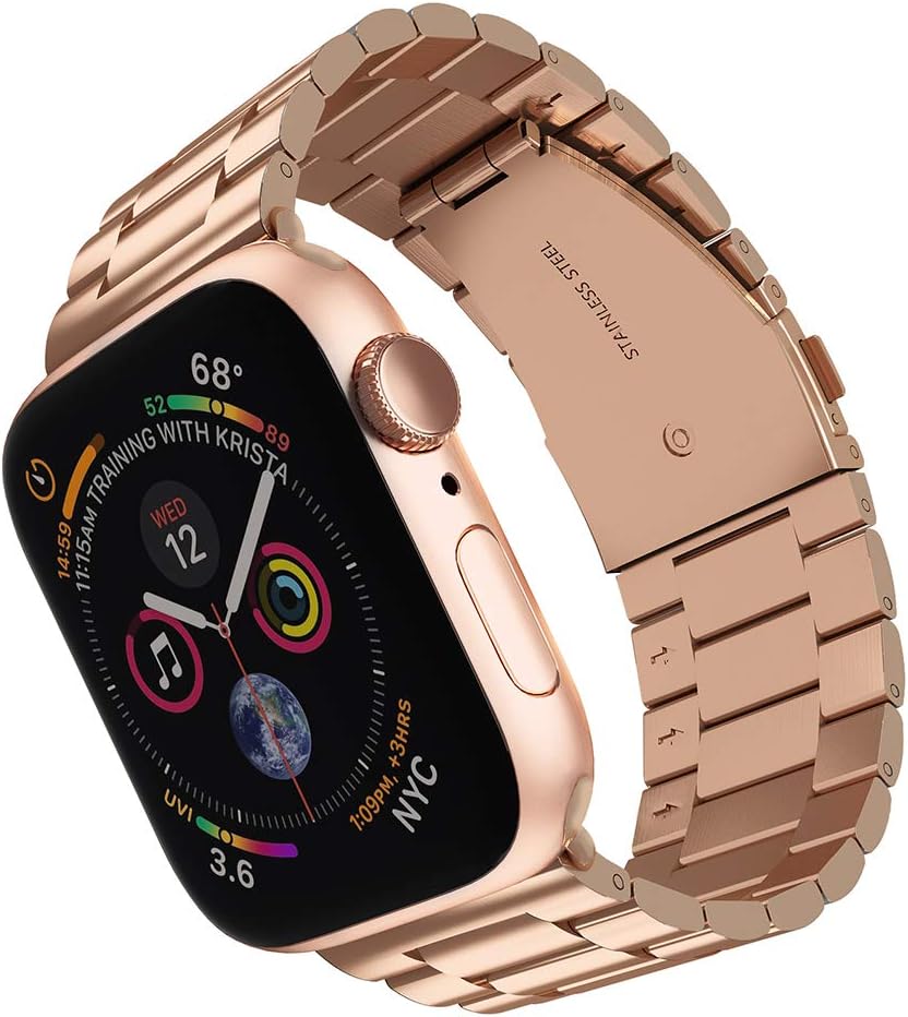 ARTCHE Replacement Watch Strap for Apple Watch 44mm 42mm Stainless Steel Watch Band Sports Bracelet Adjustable Wristband Belt, Compatible with iwatch Series 6 SE 5 4 3 2 1, Rose Gold